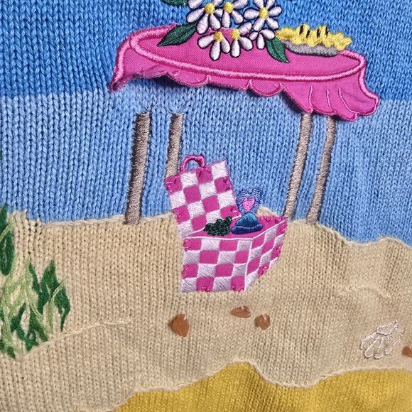 The Quacker Factory Beach Scene Knit Short Sleeve Tunic Top Beaded Size XL - Picture 3 of 12